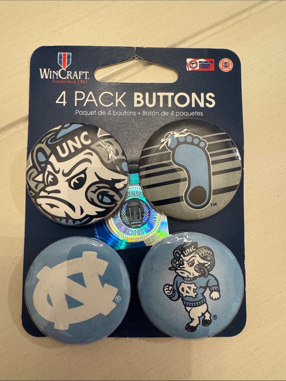 Wincraft UNC Tar Heels 4-Pack Button Set - Carolina Blue & White